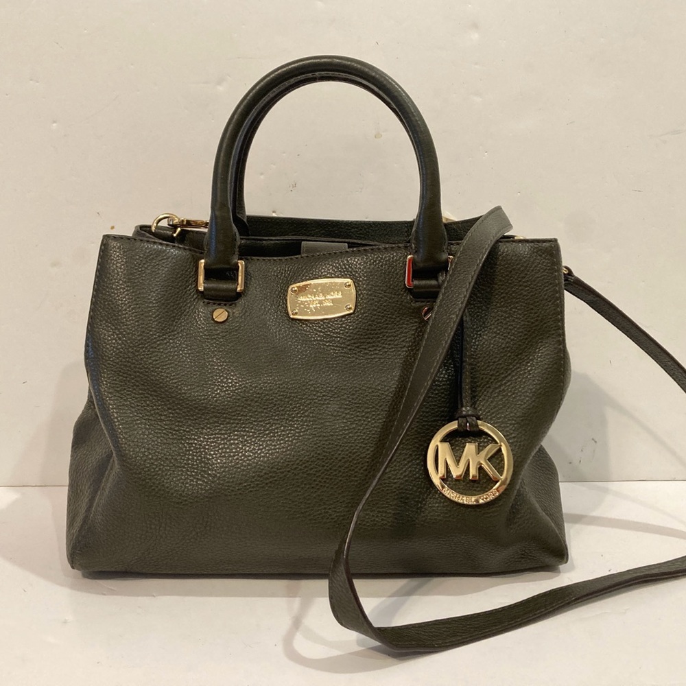 Michael Kors Olive Green Pebbled Leather Tote Shoulder Bag Purse